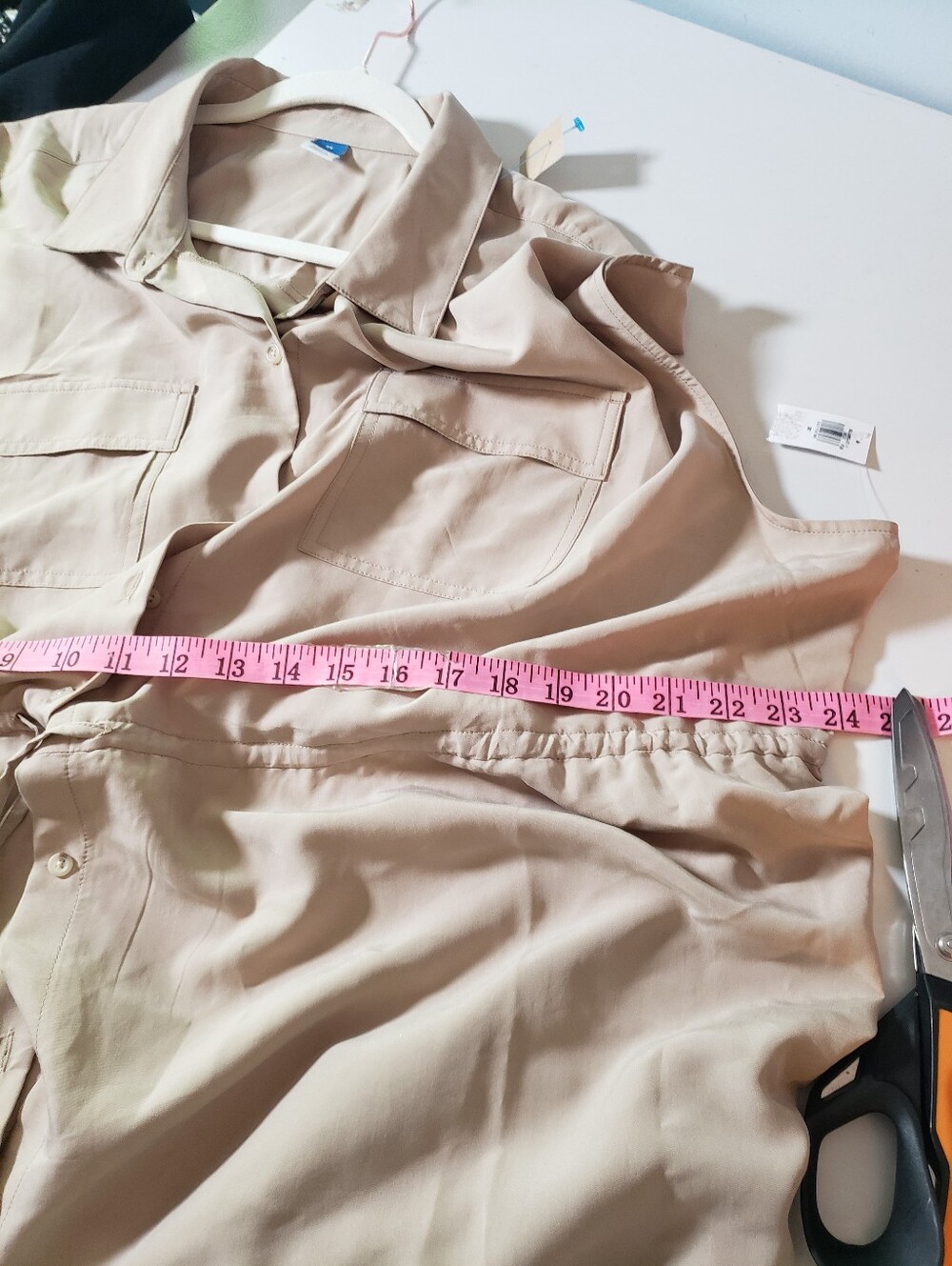 Khaki Old Navy Drawstring Waist Shirtdress 2X Button-Front Safari Preppy Minimal - Picture 9 of 15